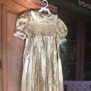 Handsmocked gold lame dress